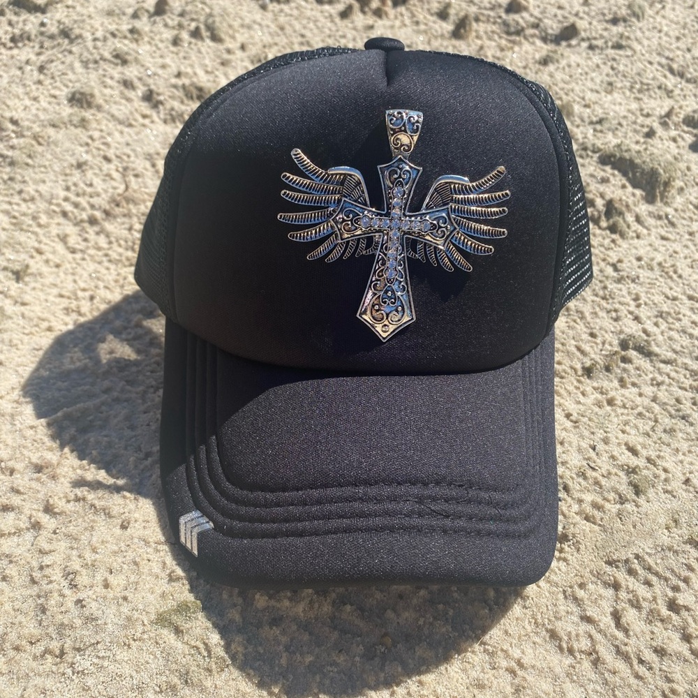 Black Hat with Silver Winged Cross